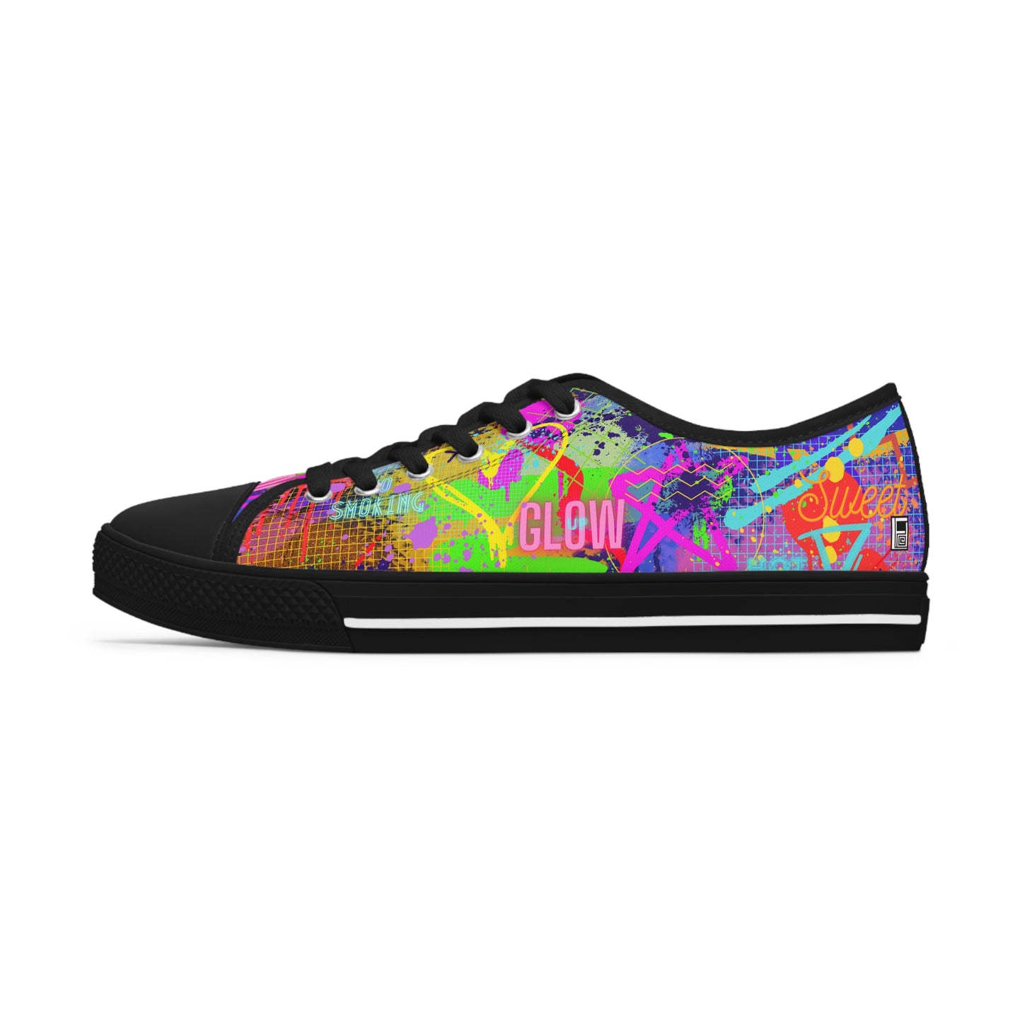 Women's Low Top Sneakers, Black Soles No. 232 - Graffiti 'Glow' - By Irish Artist Fiona de Lacy