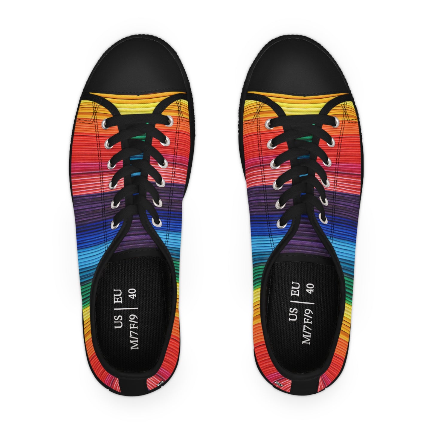 Women's Low Top Sneakers, Black Sole - No. 305 - Rainbow, Pride - By Irish Artist Fiona de Lacy