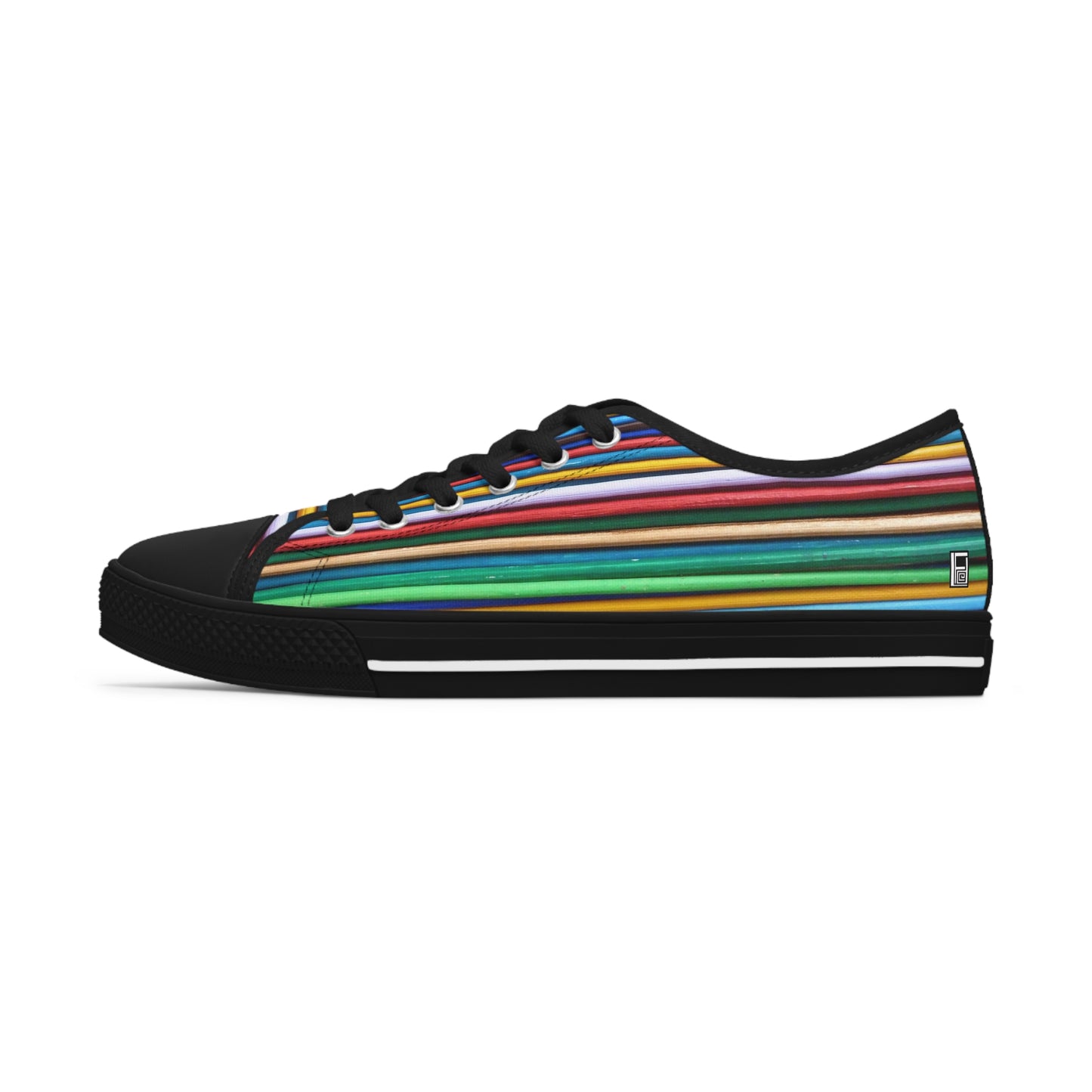 Women's Low Top Sneakers, Black Soles - No. 307 B - Multicoloured Lines