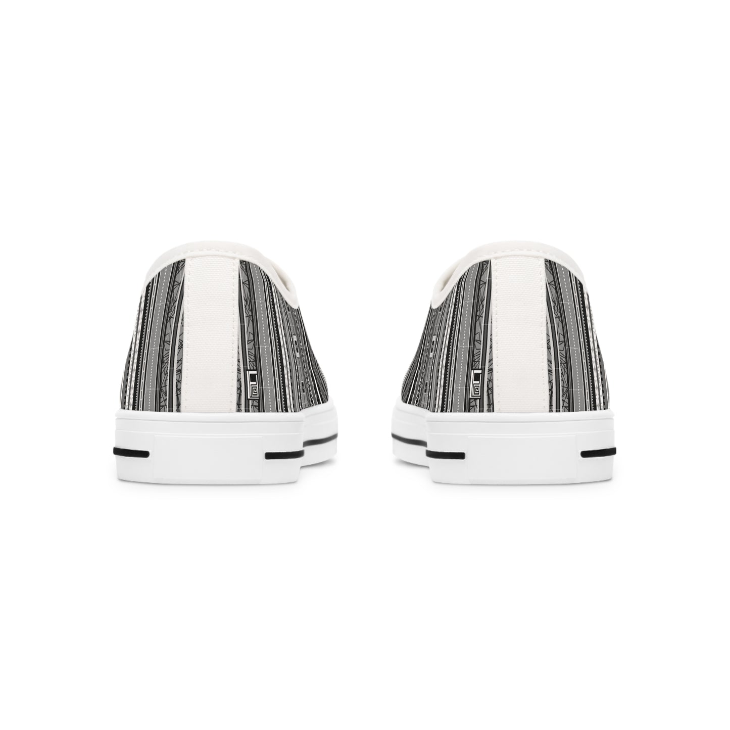 Women's Low Top Sneakers, Black sole - No. 298 - Black, White & Grey Stripes - By Irish Artist Fiona de Lacy