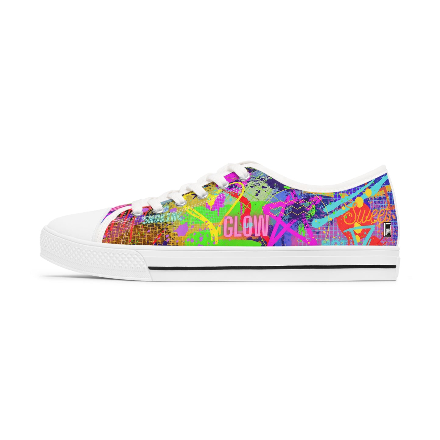 Women's Low Top Sneakers, Black Soles No. 232 - Graffiti 'Glow' - By Irish Artist Fiona de Lacy