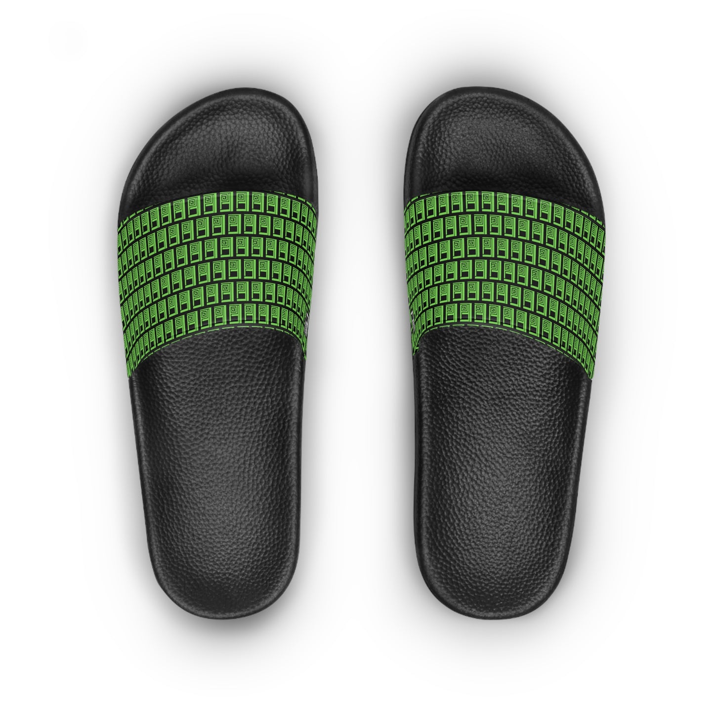 Women's Slide Sandals - No. 000 - Artists Logo - Green on Black - By Irish Artist Fiona de Lacy