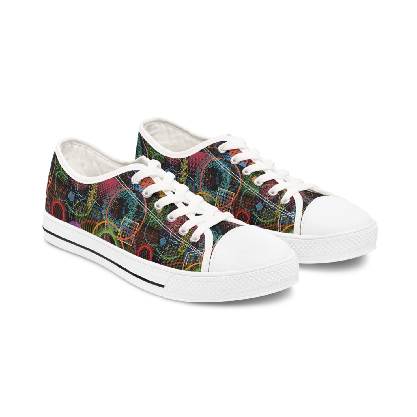 Women's Low Top Sneakers Black Soles, No. 299 A Rings on Black - By Irish Artist Fiona de Lacy