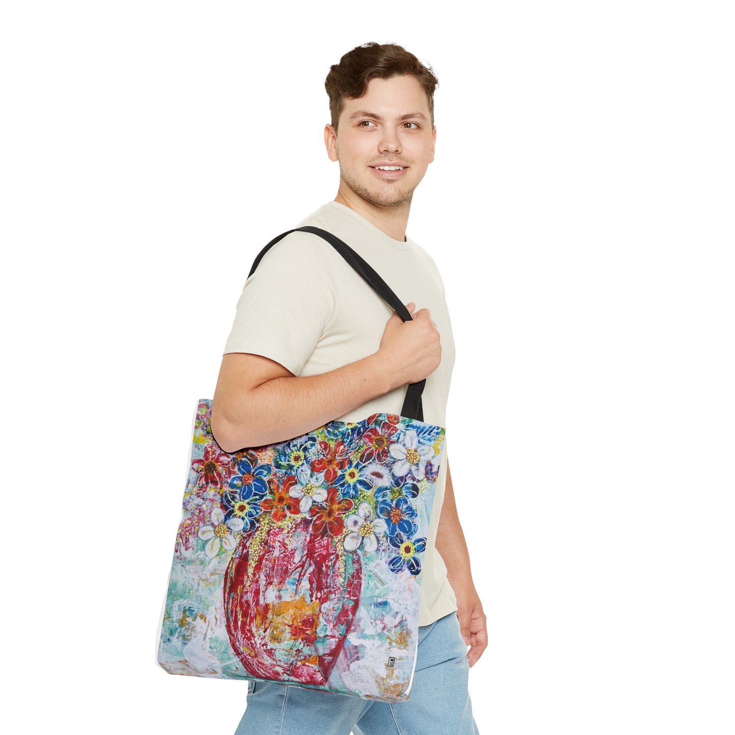 Tote Bag - No. 245 - Flowers In Red Vase