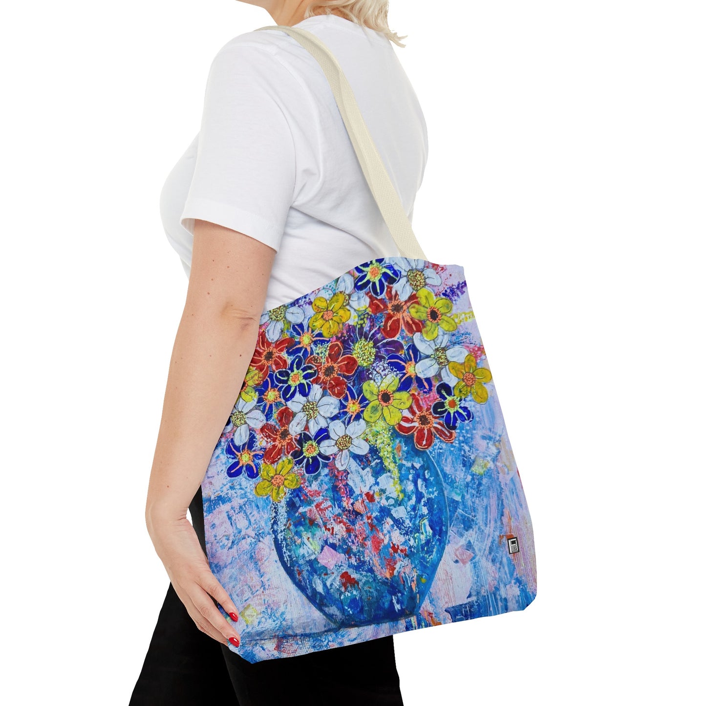 Tote Bag - No. 242 - Blue round vase of Flowers