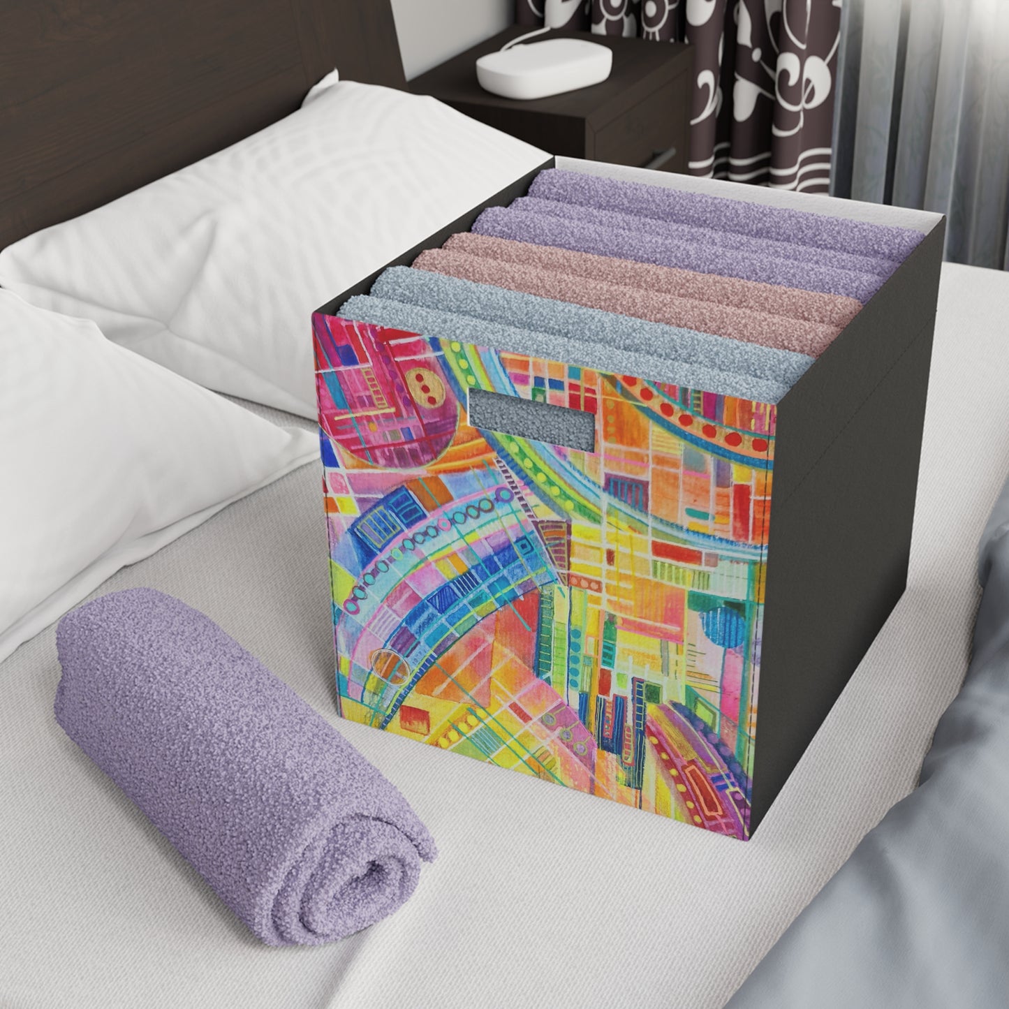Felt Storage Box - No. 234 'Watercolour' - By Irish Artist Fiona de Lacy - Multicoloured, Yellow, Orange, Red, Blue, Purple, Green