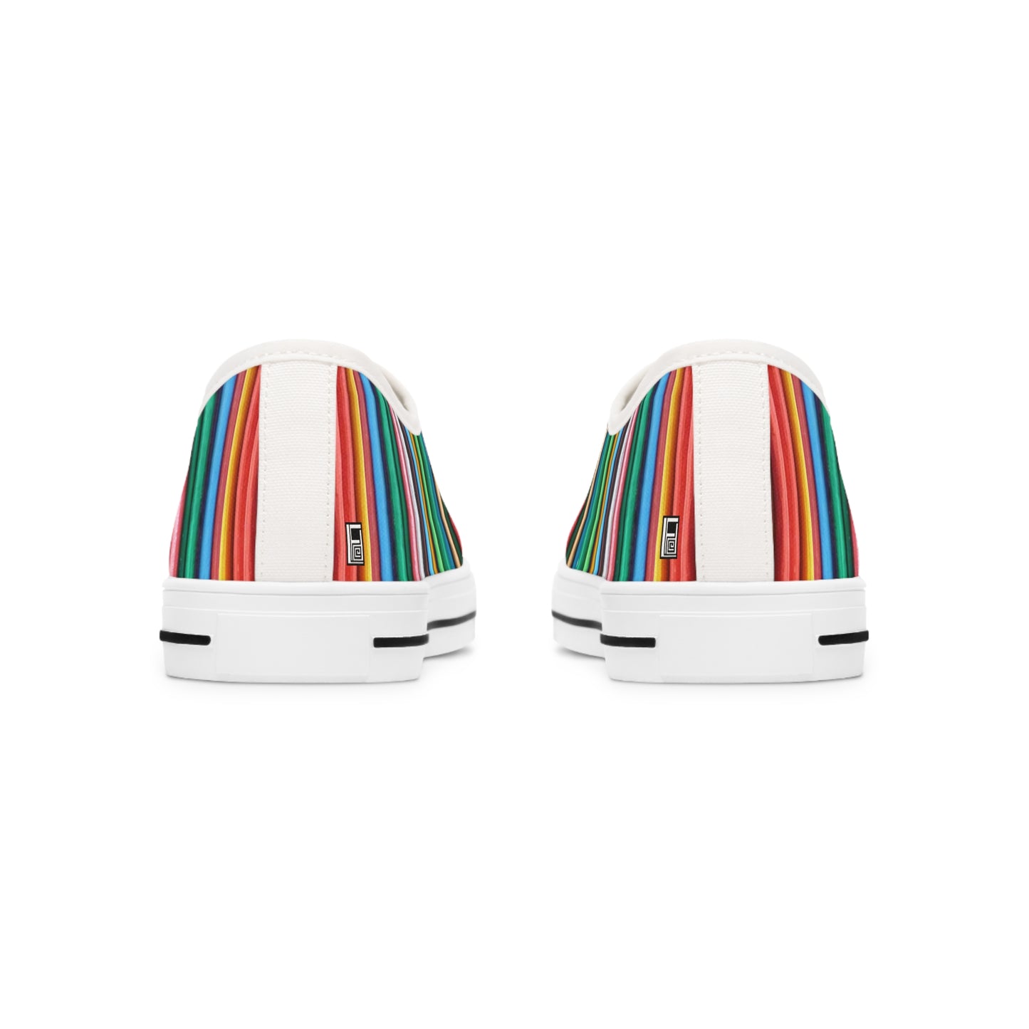 Women's Low Top Sneakers, Black Sole - No. 307 - Multicoloured Lines - By Irish Artist Fiona de Lacy
