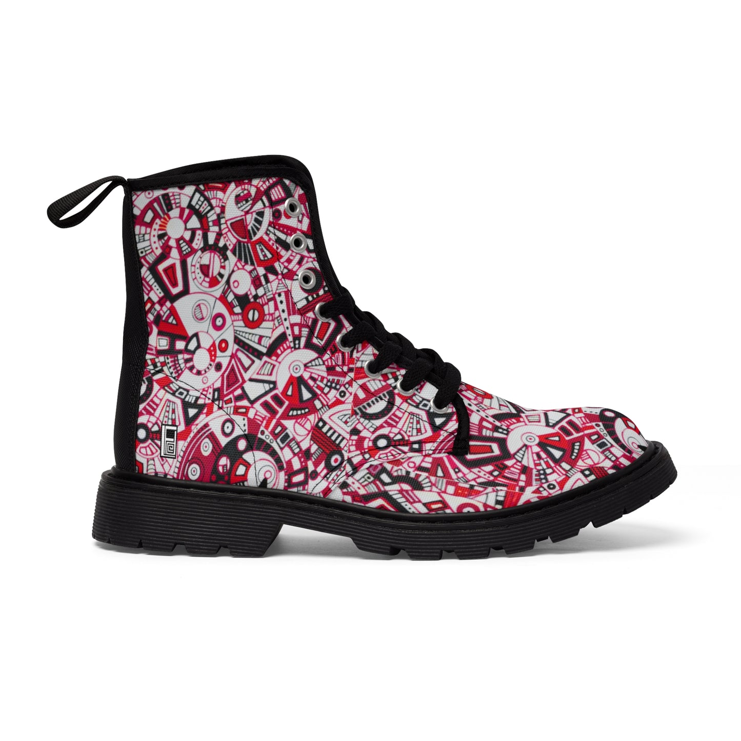 Women's Canvas Boots No. 276 - Red Geometric