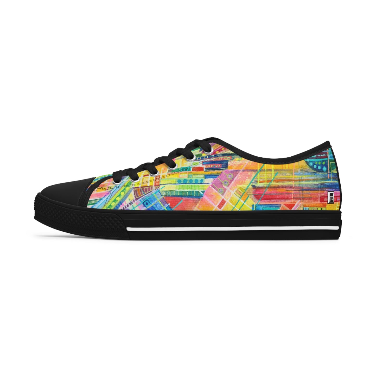 Women's Low Top Sneakers, Black Sole - No. 234 - Water Colour Abstract - By Irish Artist Fiona de Lacy