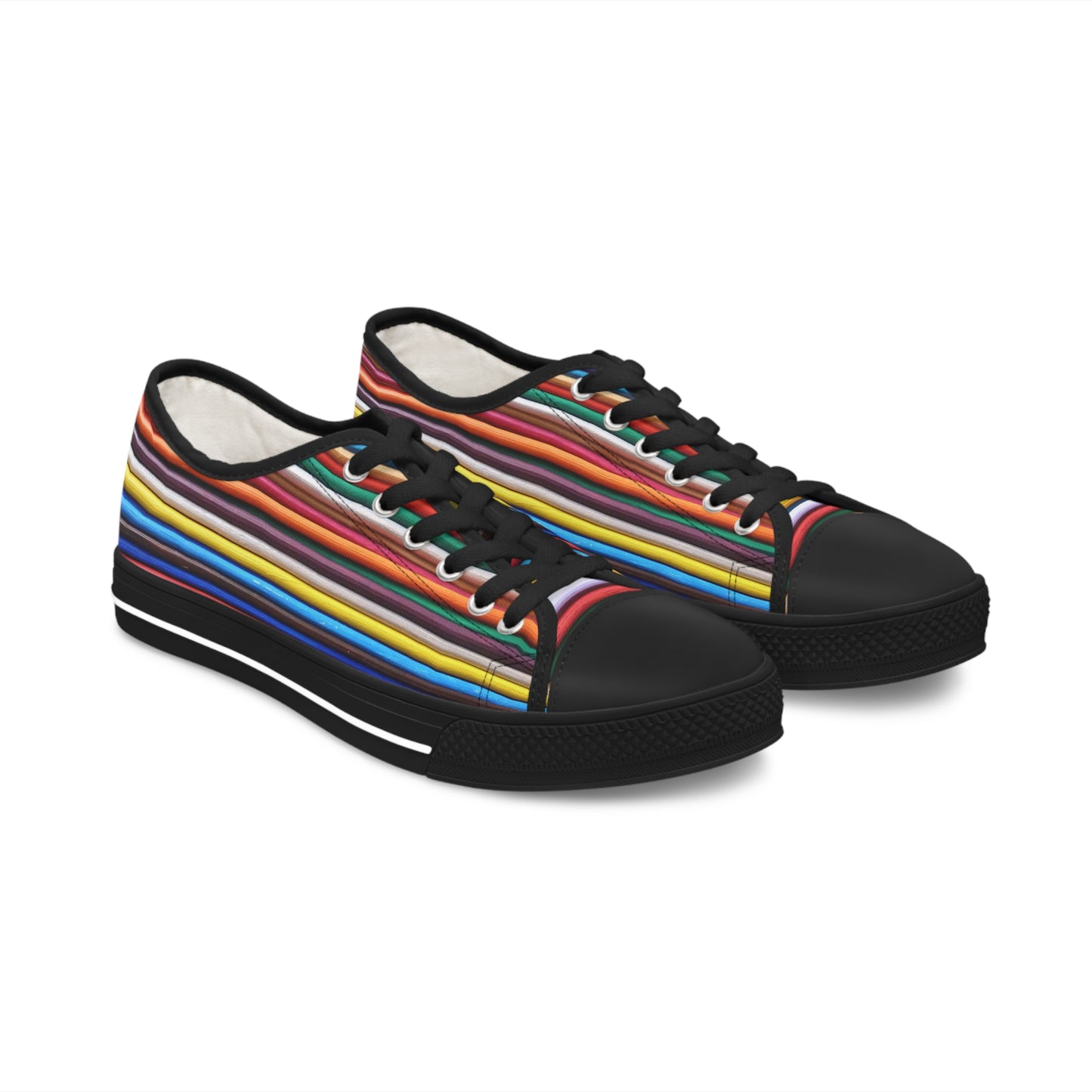 Women's Low Top Sneakers, Black Soles - No. 307 B - Multicoloured Lines - By Irish Artist Fiona de Lacy