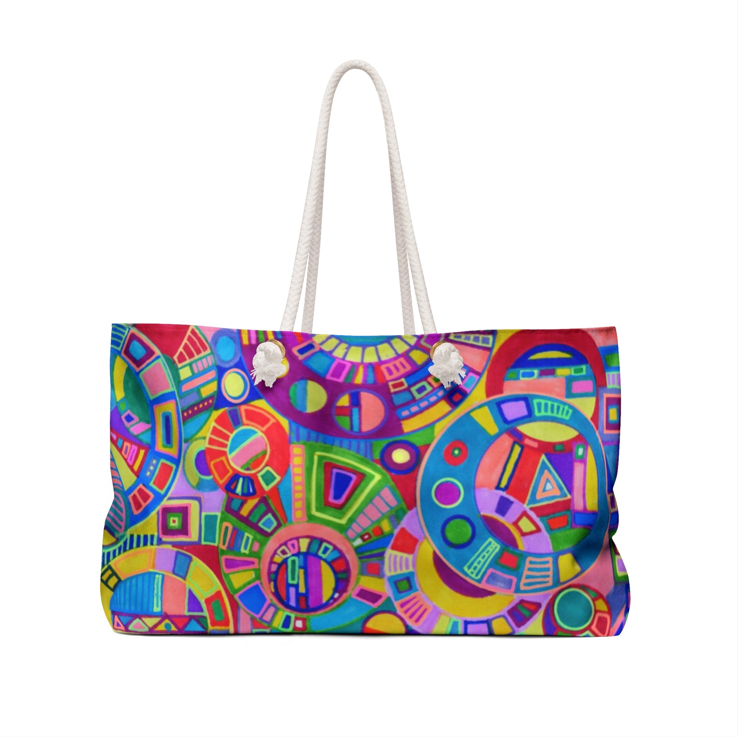 Weekender Bag / Beach Bag / Overnight Bag - No. 261 Multicoloured Coloured Geometric - by Irish Artist Fiona de Lacy