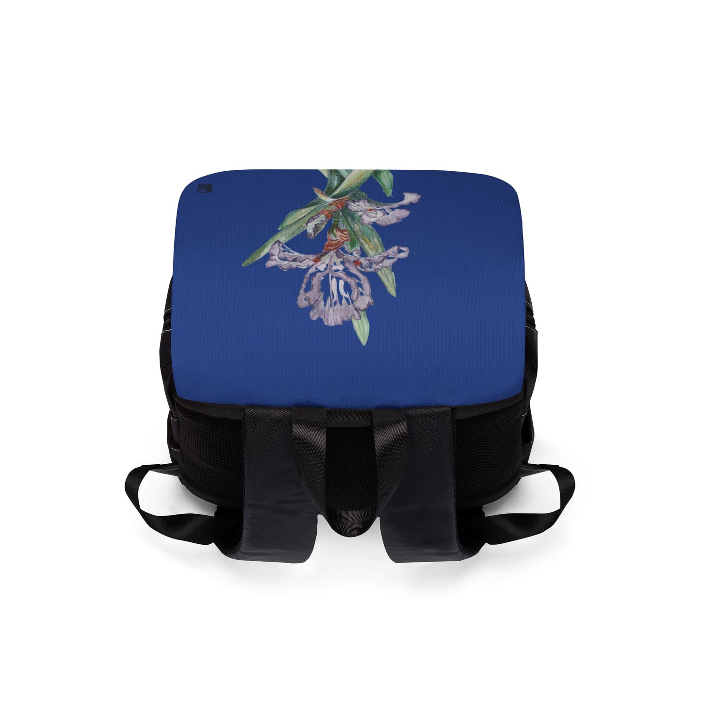 Casual Shoulder Backpack, No. 272 Purple Orchid on Navy - By Irish Artist Fiona de Lacy