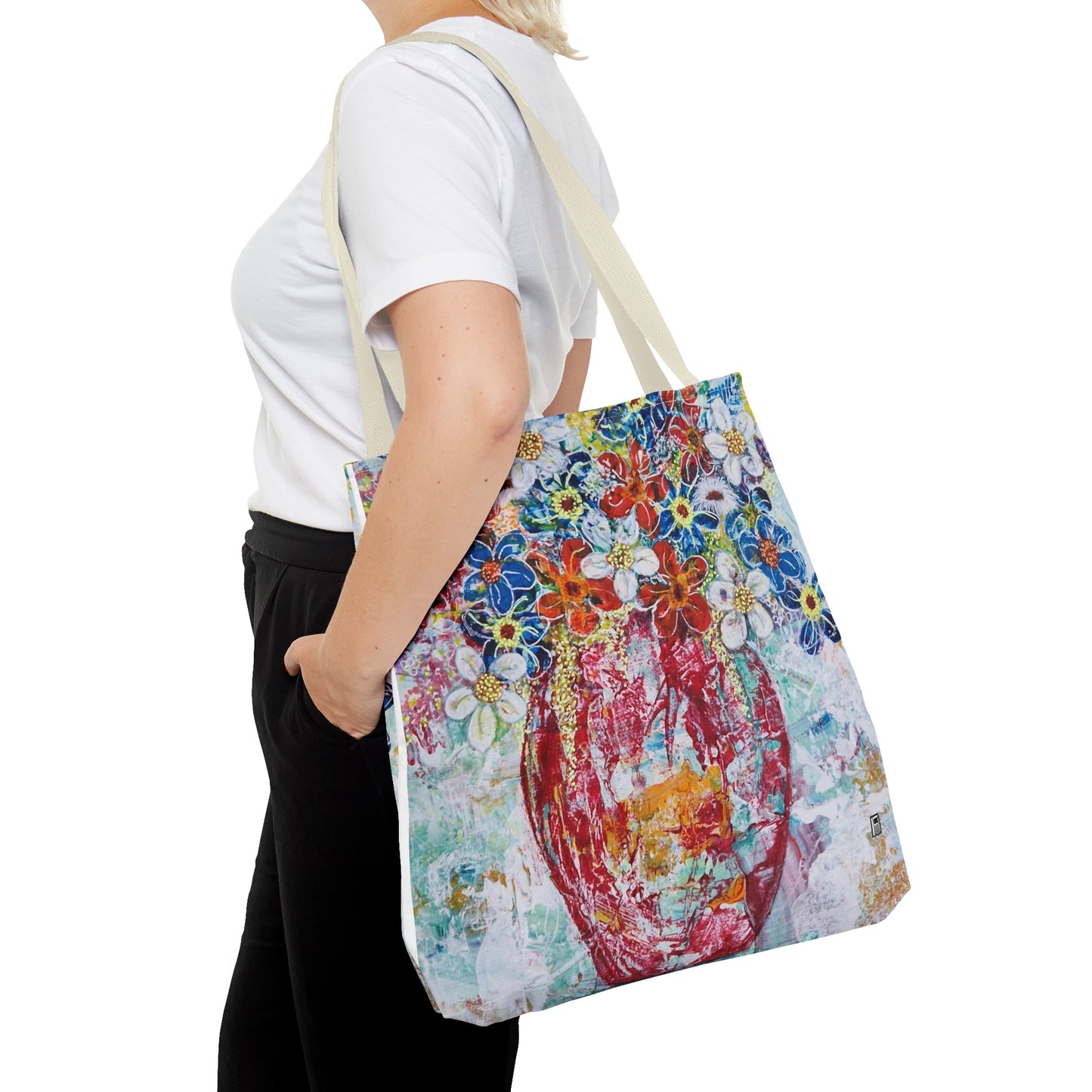 Tote Bag - No. 245 - Flowers In Red Vase