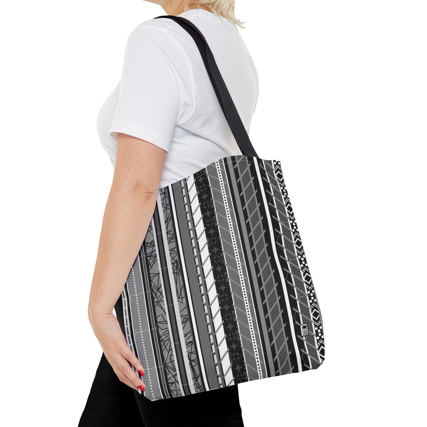 Tote Bag - No. 298 A - Black, White, Grey Stripes