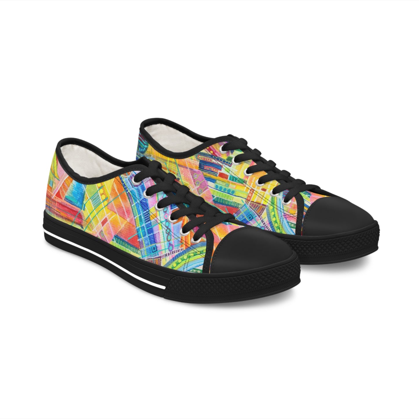 Women's Low Top Sneakers, Black Sole - No. 234 - Water Colour Abstract - By Irish Artist Fiona de Lacy