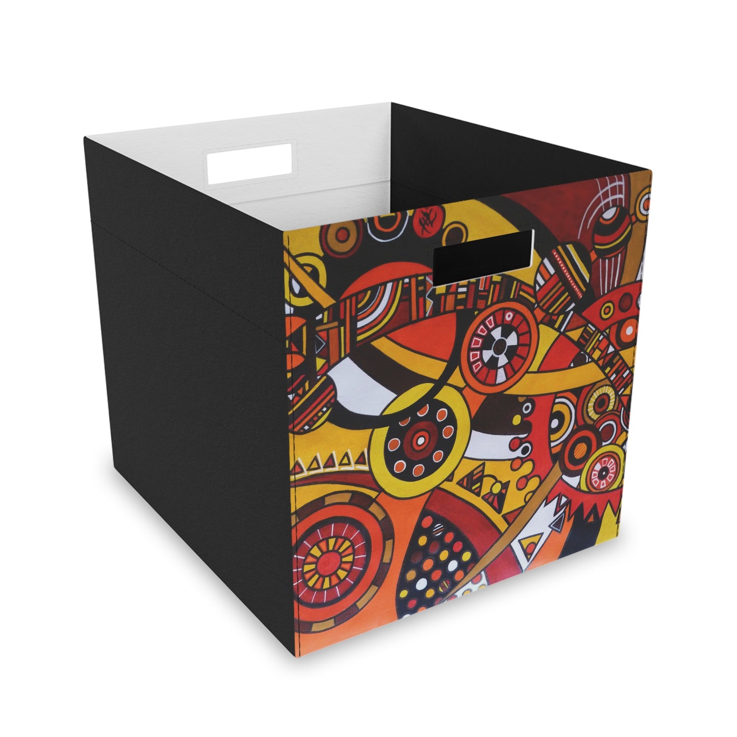 Felt Storage Box - No. 222 'Clockworks' - By Irish Artist Fiona de Lacy - Orange, Brown, Black, White, Red