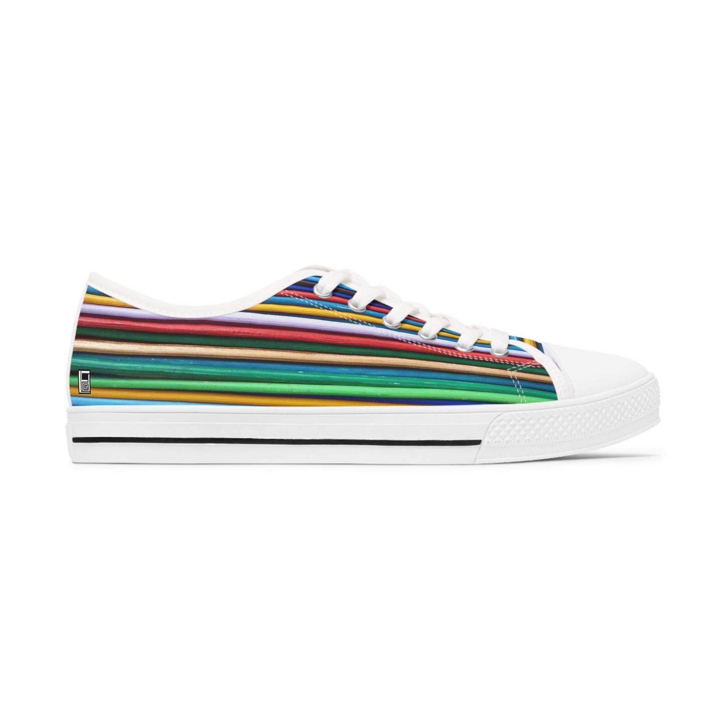 Women's Low Top Sneakers, Black Soles - No. 307 B - Multicoloured Lines