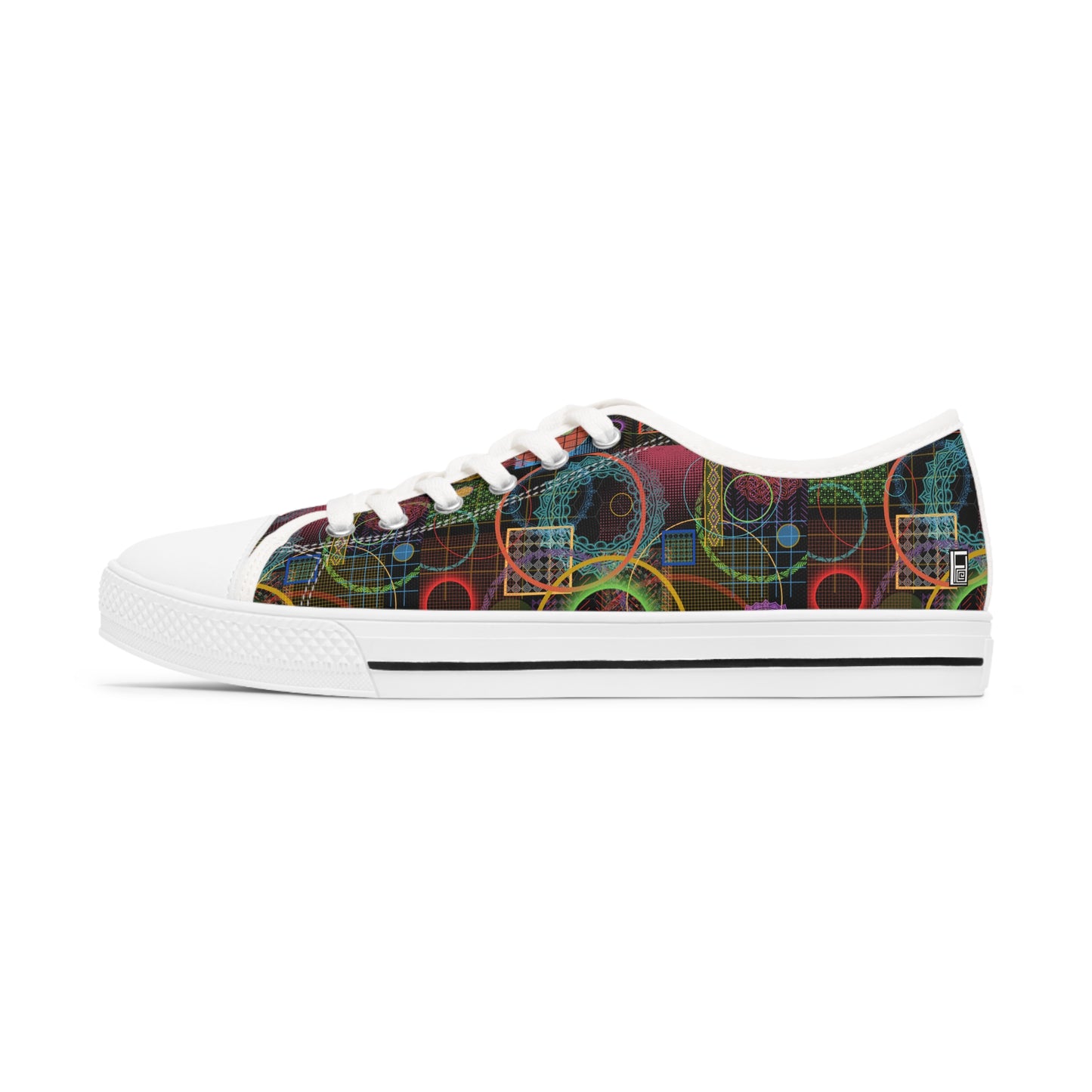 Women's Low Top Sneakers Black Soles, No. 299 A Rings on Black - By Irish Artist Fiona de Lacy