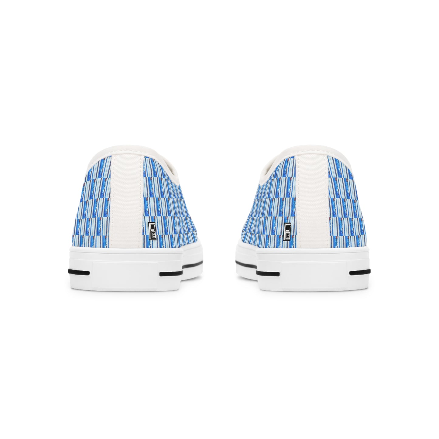 Women's Low Top Sneakers, Black Soles, No. 140 - Thin Blue Line - Pattern - By Irish Artist Fiona de Lacy