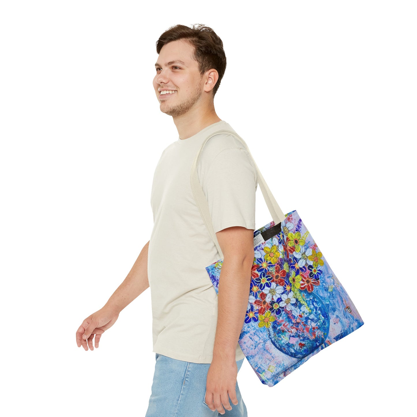 Tote Bag - No. 242 - Blue round vase of Flowers