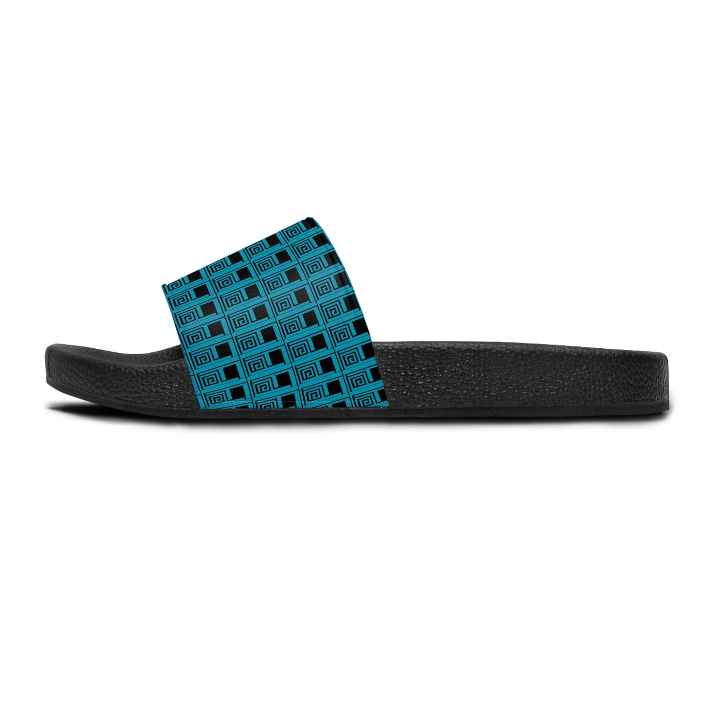 Women's Slide Sandals - No. 000 - Artists Logo - Turquoise on Black - By Irish Artist Fiona de Lacy