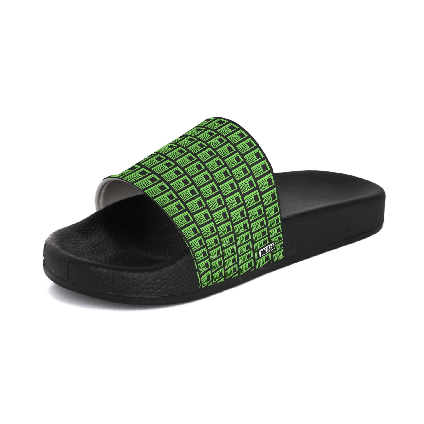 Women's Slide Sandals - No. 000 - Artists Logo - Green on Black - By Irish Artist Fiona de Lacy