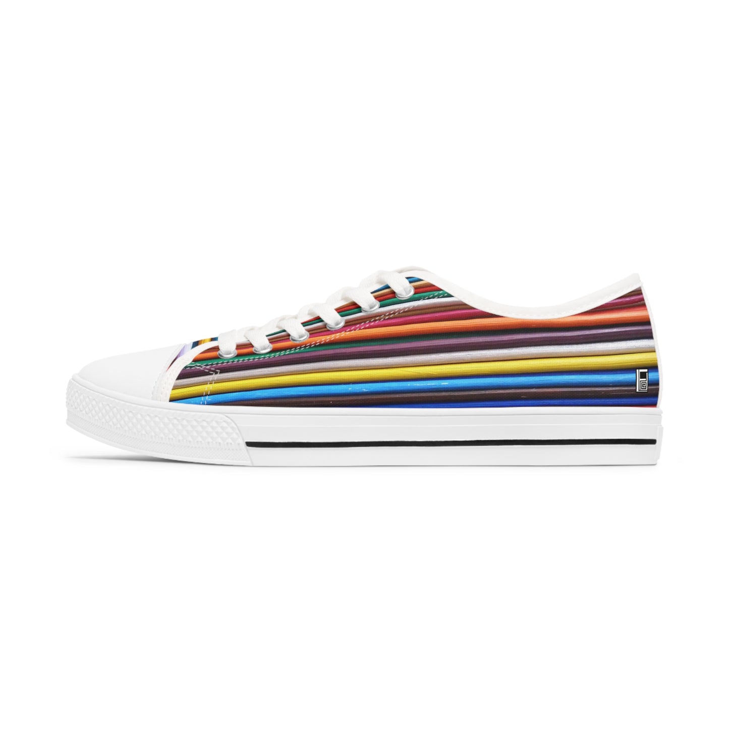 Women's Low Top Sneakers, Black Soles - No. 307 B - Multicoloured Lines - By Irish Artist Fiona de Lacy