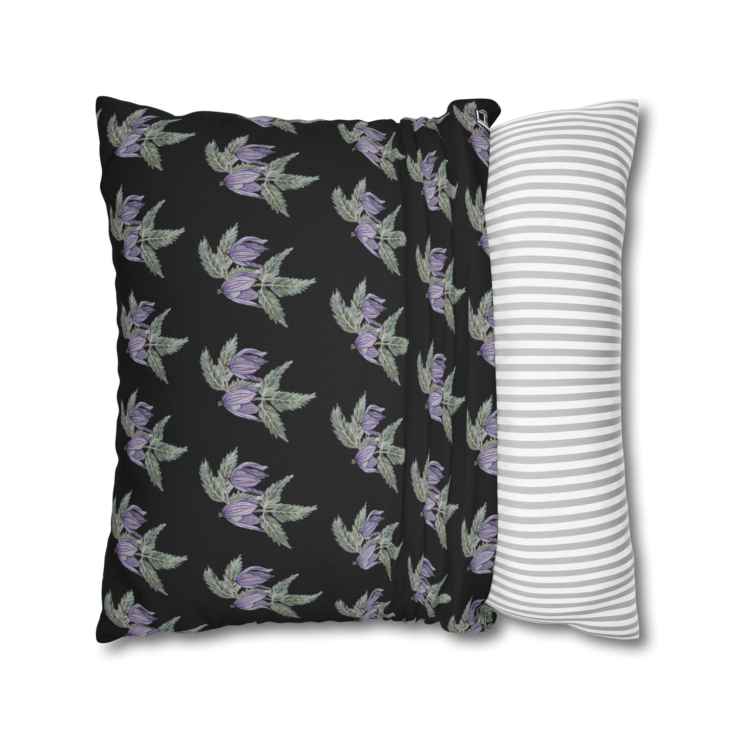 Cushion Pillow Case - No. 270 Purple Drop Flowers on Black