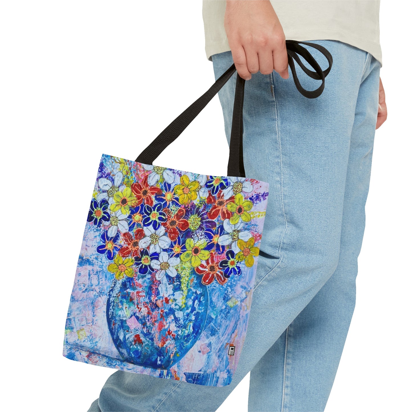 Tote Bag - No. 242 - Blue round vase of Flowers
