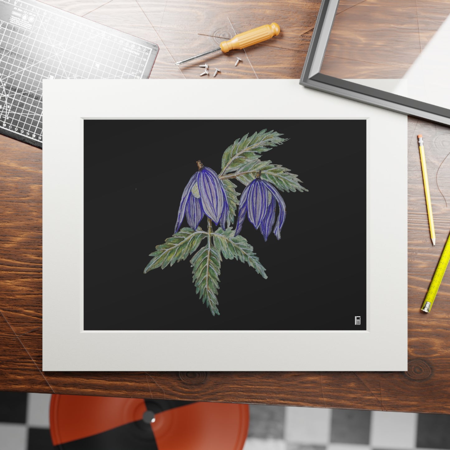 Fine Art Print (Cardboard Frame) - No. 270 - Two purple flowers B
