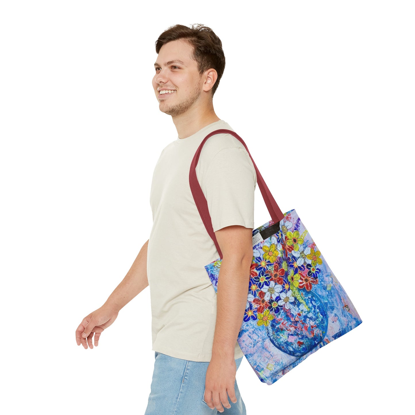Tote Bag - No. 242 - Blue round vase of Flowers