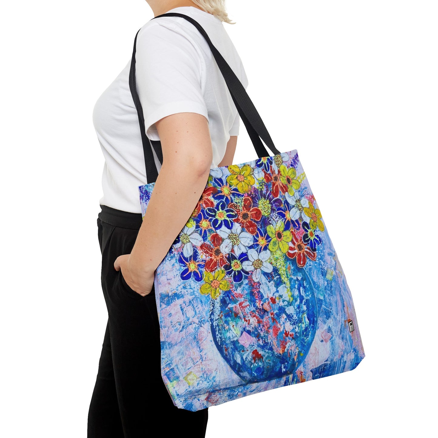 Tote Bag - No. 242 - Blue round vase of Flowers