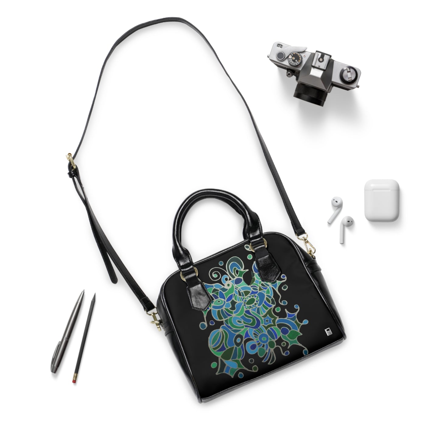 Shoulder Handbag - No. 146 - 'Bird of Paradise' on Black