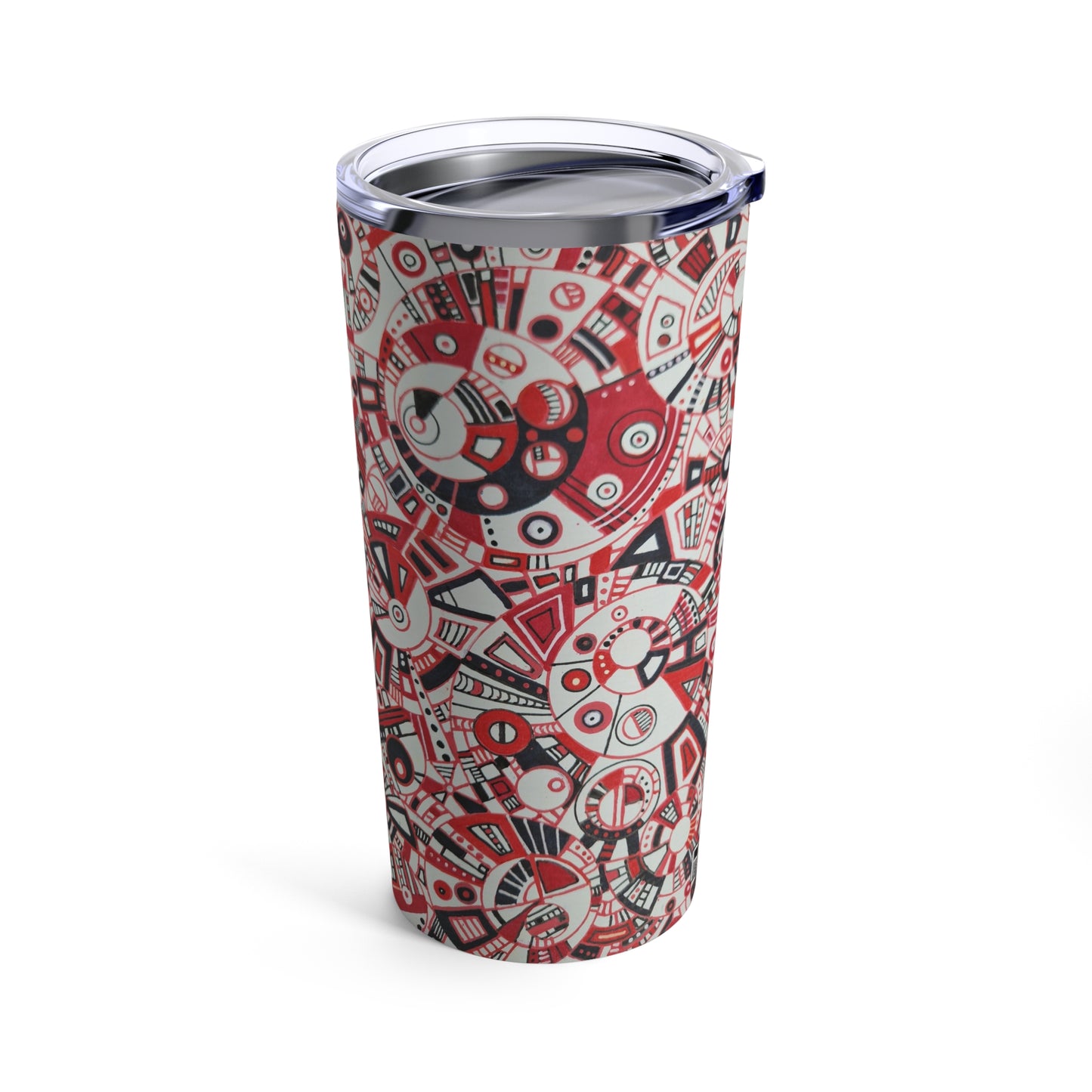 Tumbler 20oz - No. 276 Red, Black White Geometric - By Irish Artist Fiona de Lacy