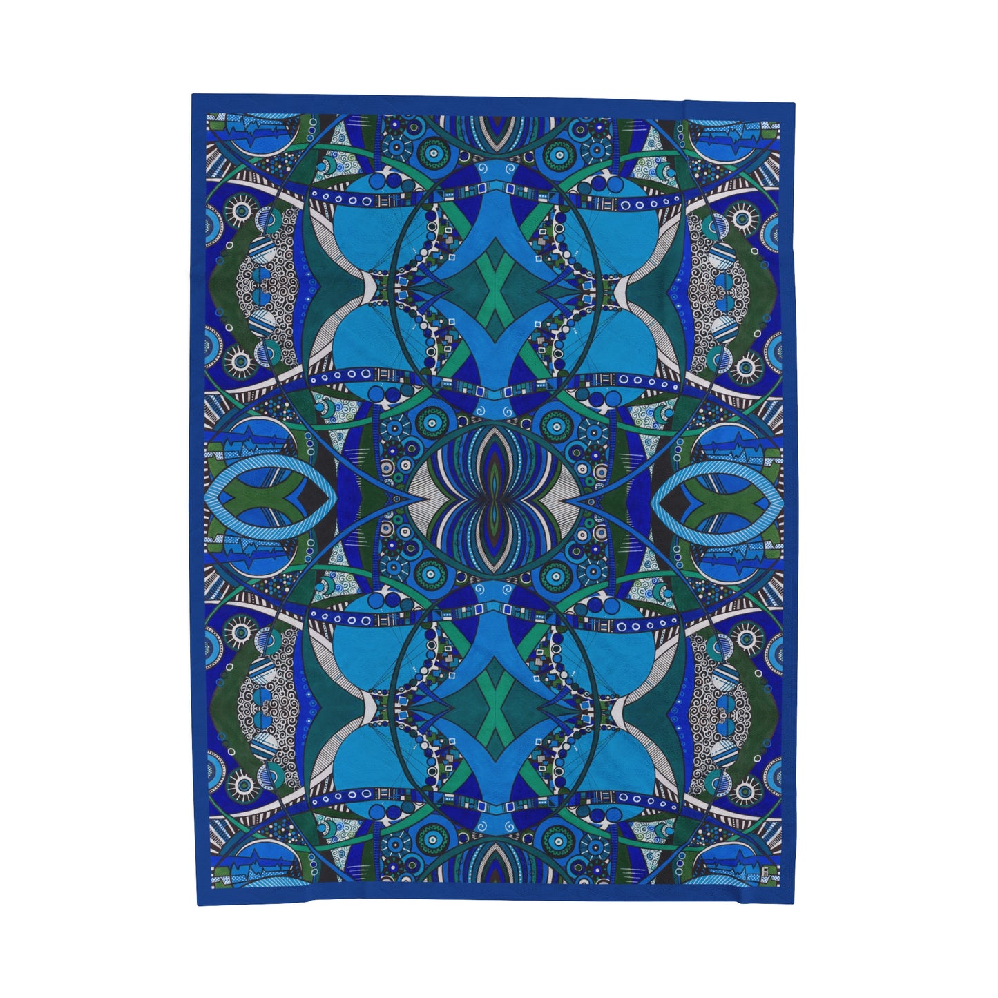 Velveteen Plush Blanket - No. 219 - 'Crossroads' Navy Trim