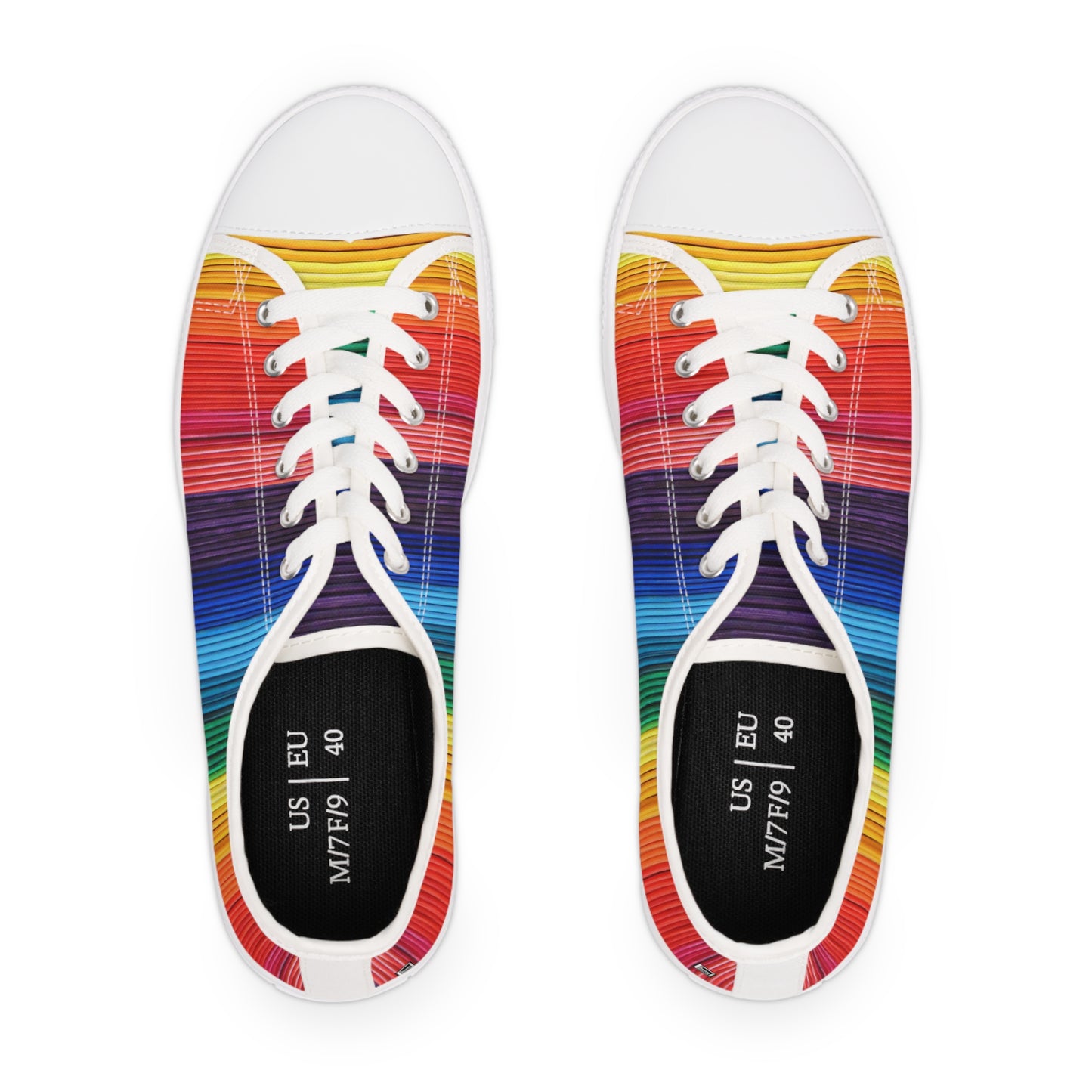 Women's Low Top Sneakers, Black Sole - No. 305 - Rainbow, Pride - By Irish Artist Fiona de Lacy