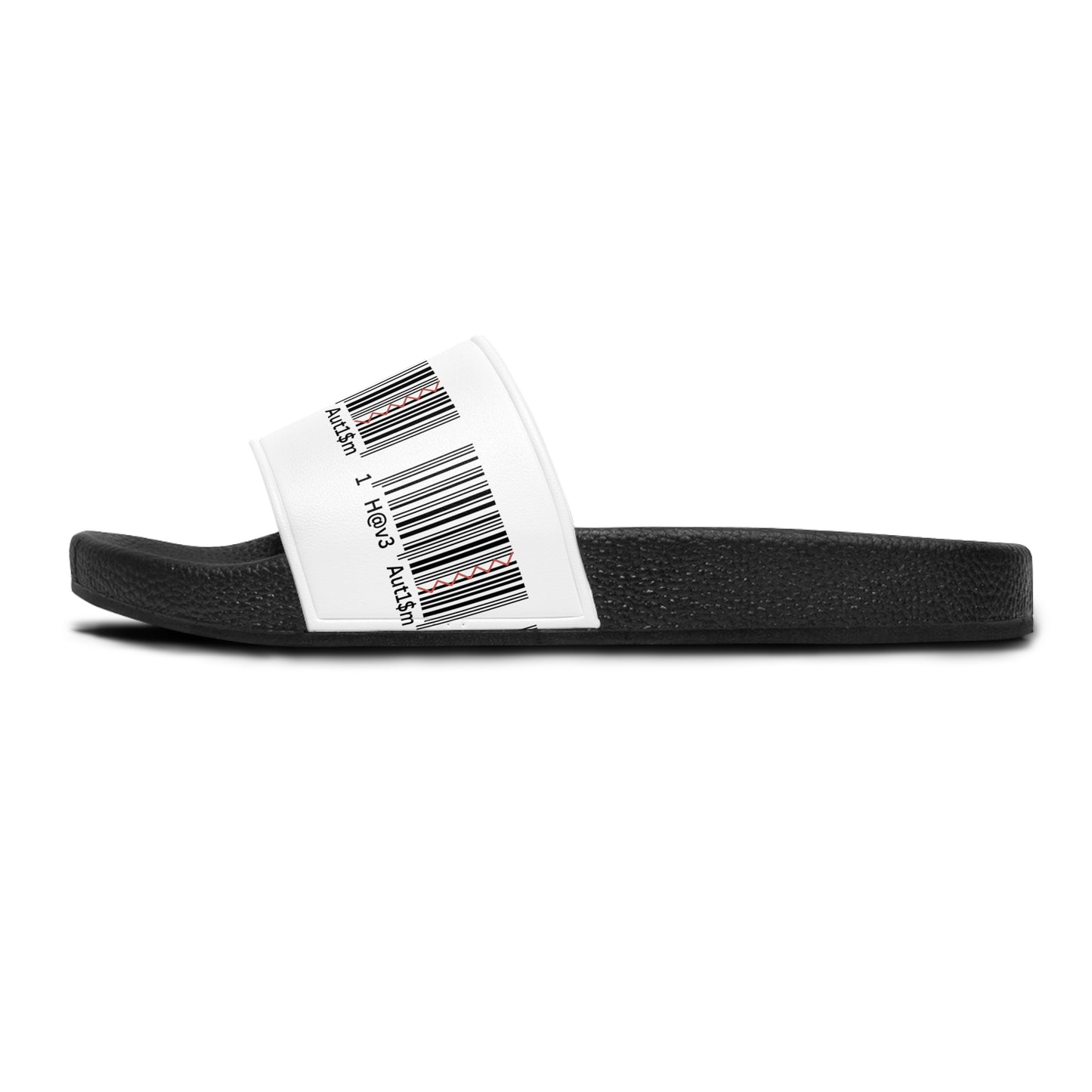 Women's Slide Sandals - No. 310 - I Have Autism Barcode - By Irish Artist Fiona de Lacy