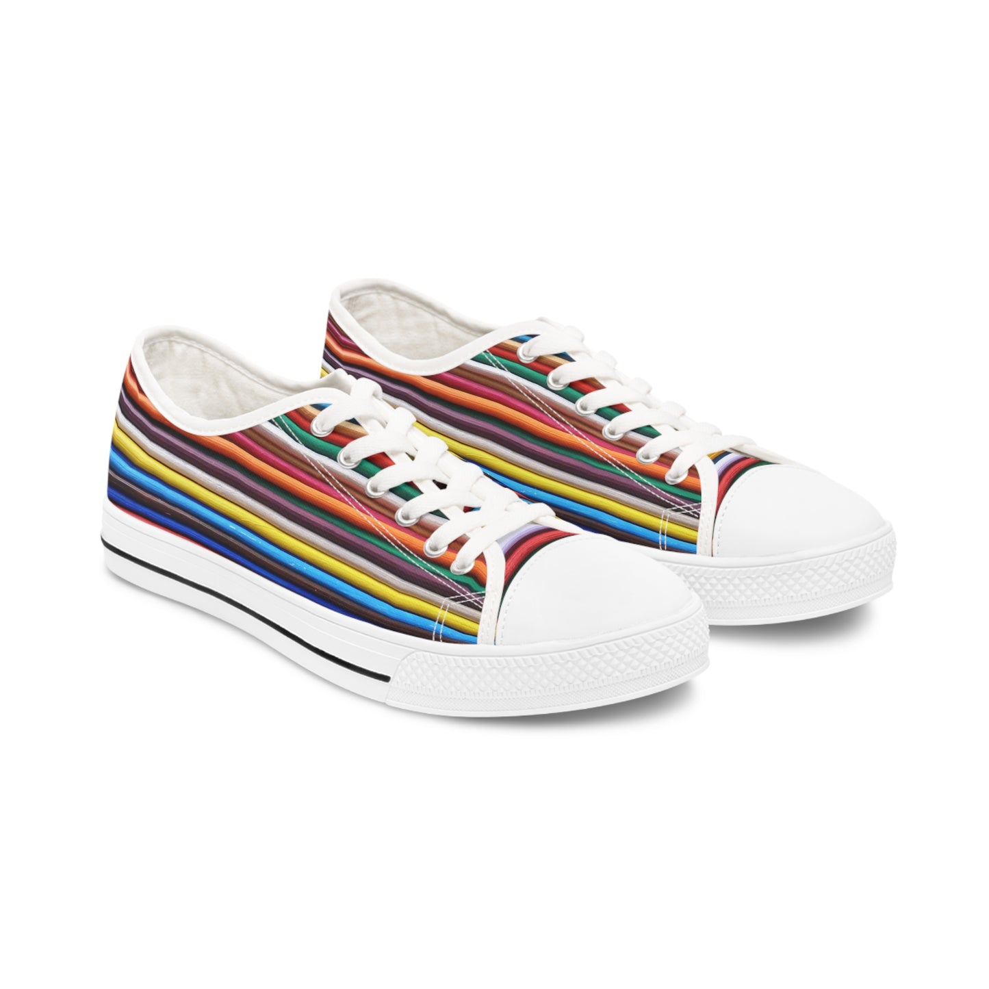 Women's Low Top Sneakers, Black Soles - No. 307 B - Multicoloured Lines - By Irish Artist Fiona de Lacy