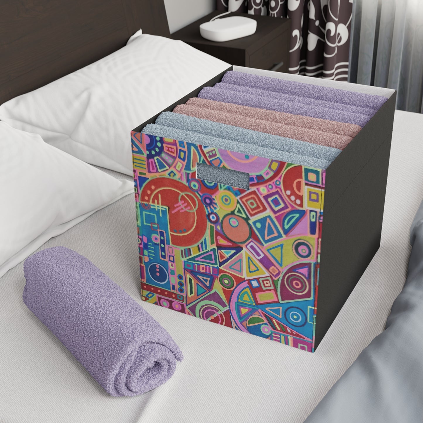 Felt Storage Box - No. 266 - Multicoloured Abstract - By Irish Artist Fiona de Lacy