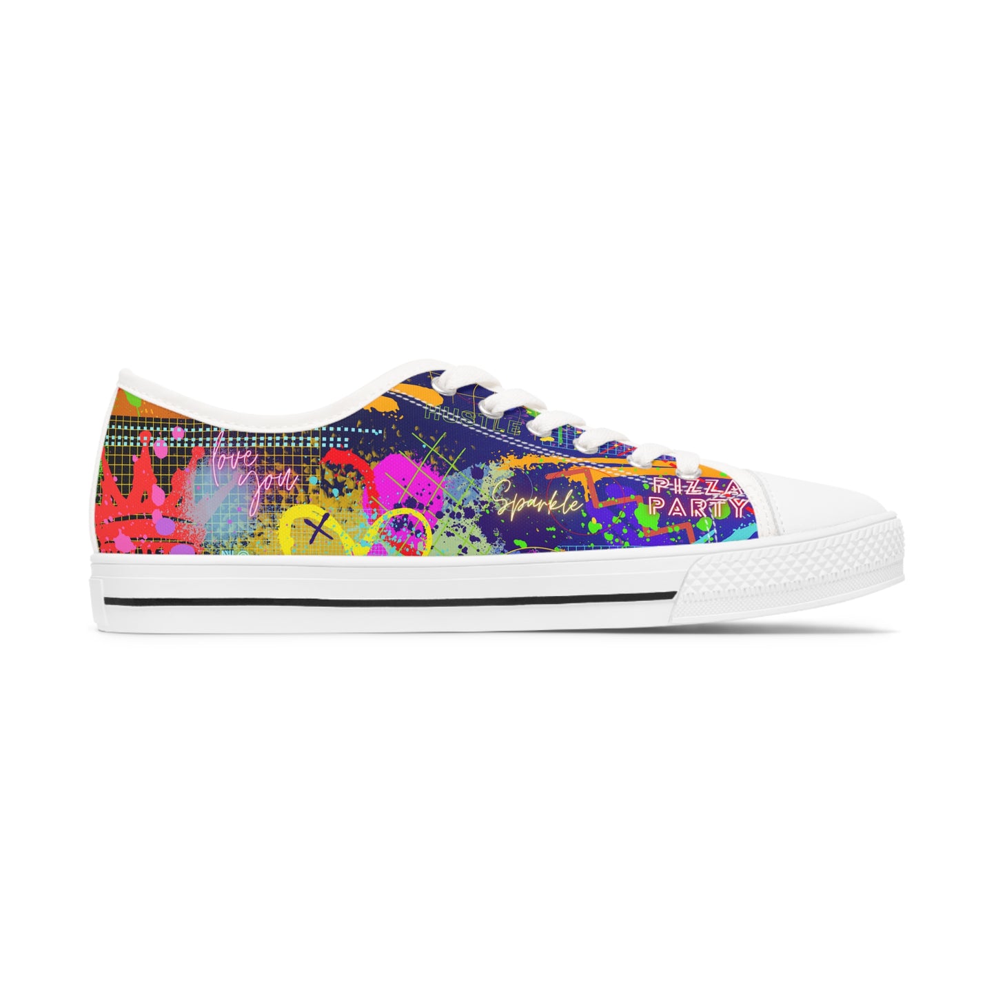 Women's Low Top Sneakers, Black Soles No. 232 - Graffiti 'Glow' - By Irish Artist Fiona de Lacy