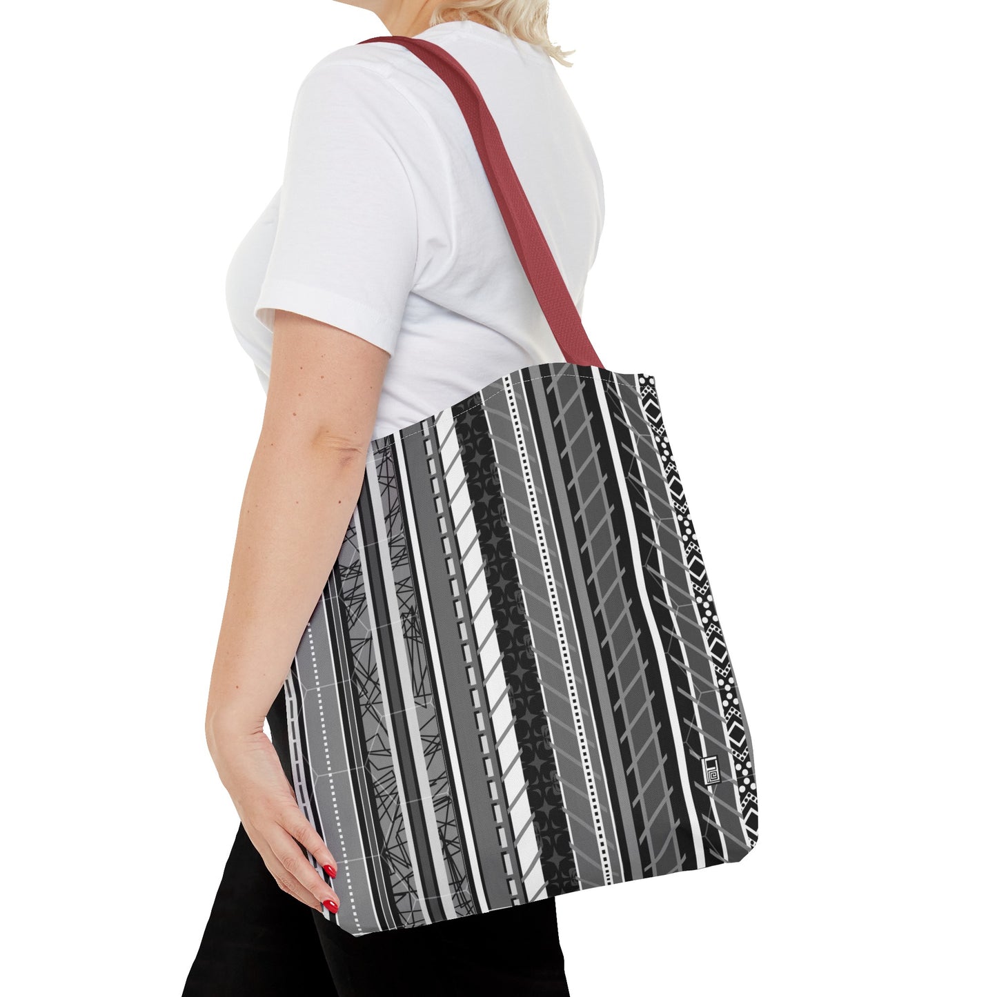 Tote Bag - No. 298 A - Black, White, Grey Stripes