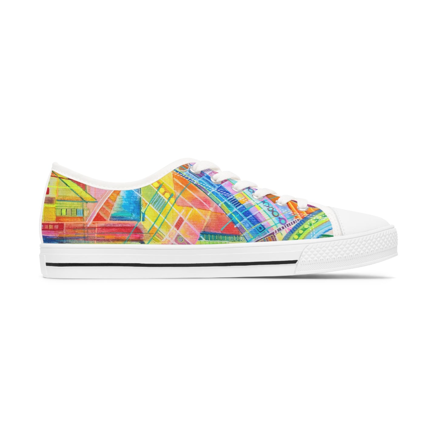 Women's Low Top Sneakers, Black Sole - No. 234 - Water Colour Abstract - By Irish Artist Fiona de Lacy
