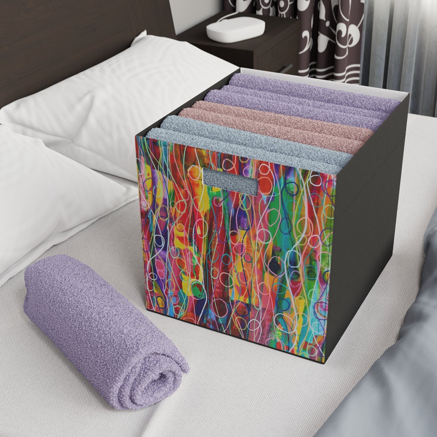 Felt Storage Box - No. 239 'Droplets' - By Irish Artist Fiona de Lacy - Multicoloured, Red, Yellow, Pink, Green, Orange, Purple