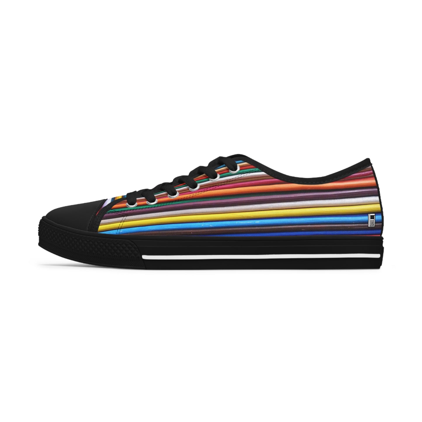 Women's Low Top Sneakers, Black Soles - No. 307 B - Multicoloured Lines - By Irish Artist Fiona de Lacy