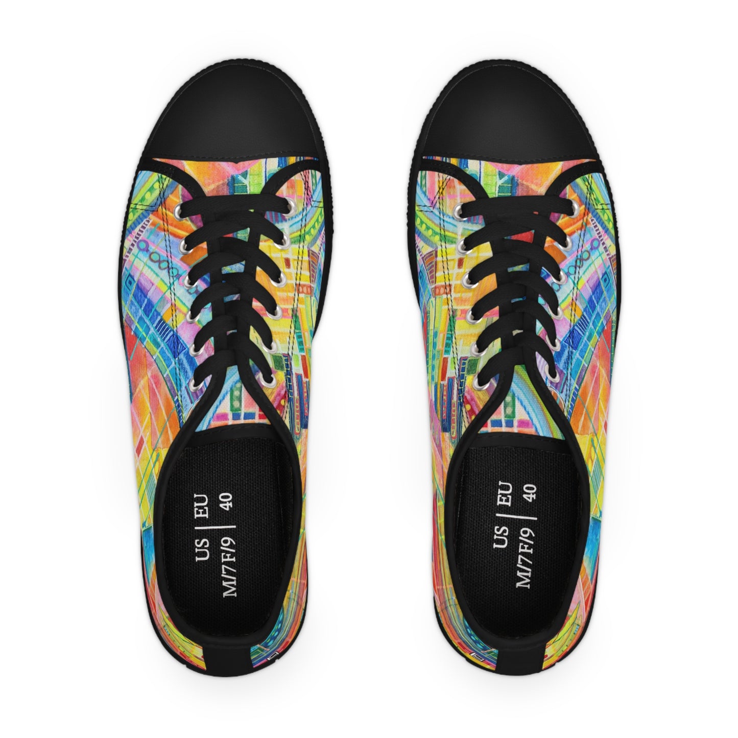 Women's Low Top Sneakers, Black Sole - No. 234 - Water Colour Abstract - By Irish Artist Fiona de Lacy