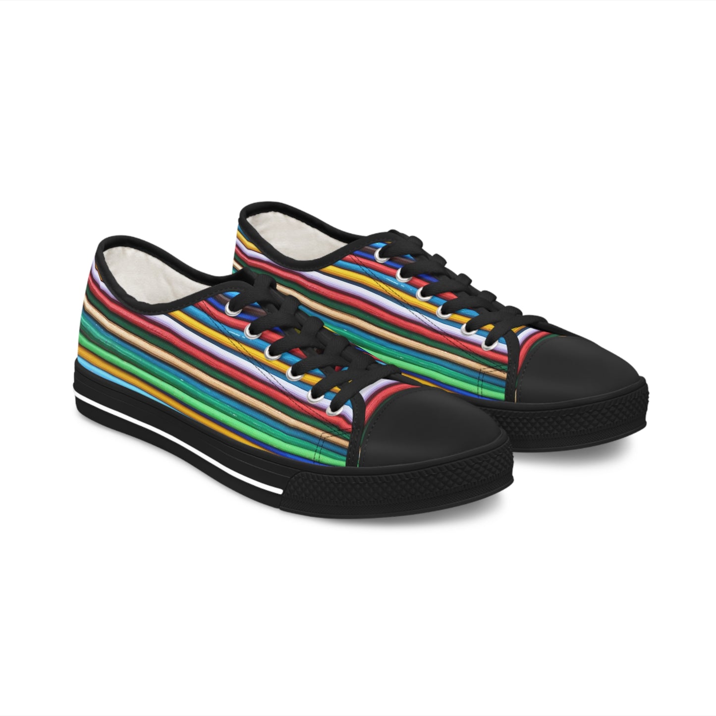 Women's Low Top Sneakers, Black Soles - No. 307 B - Multicoloured Lines