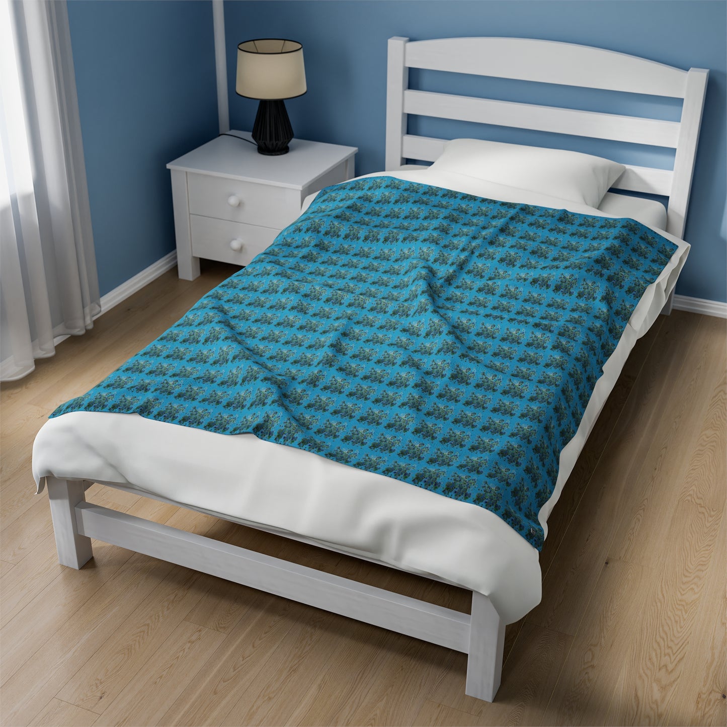 Velveteen Plush Blanket - No.146 - 'Bird of Paradise' - on Turquoise
