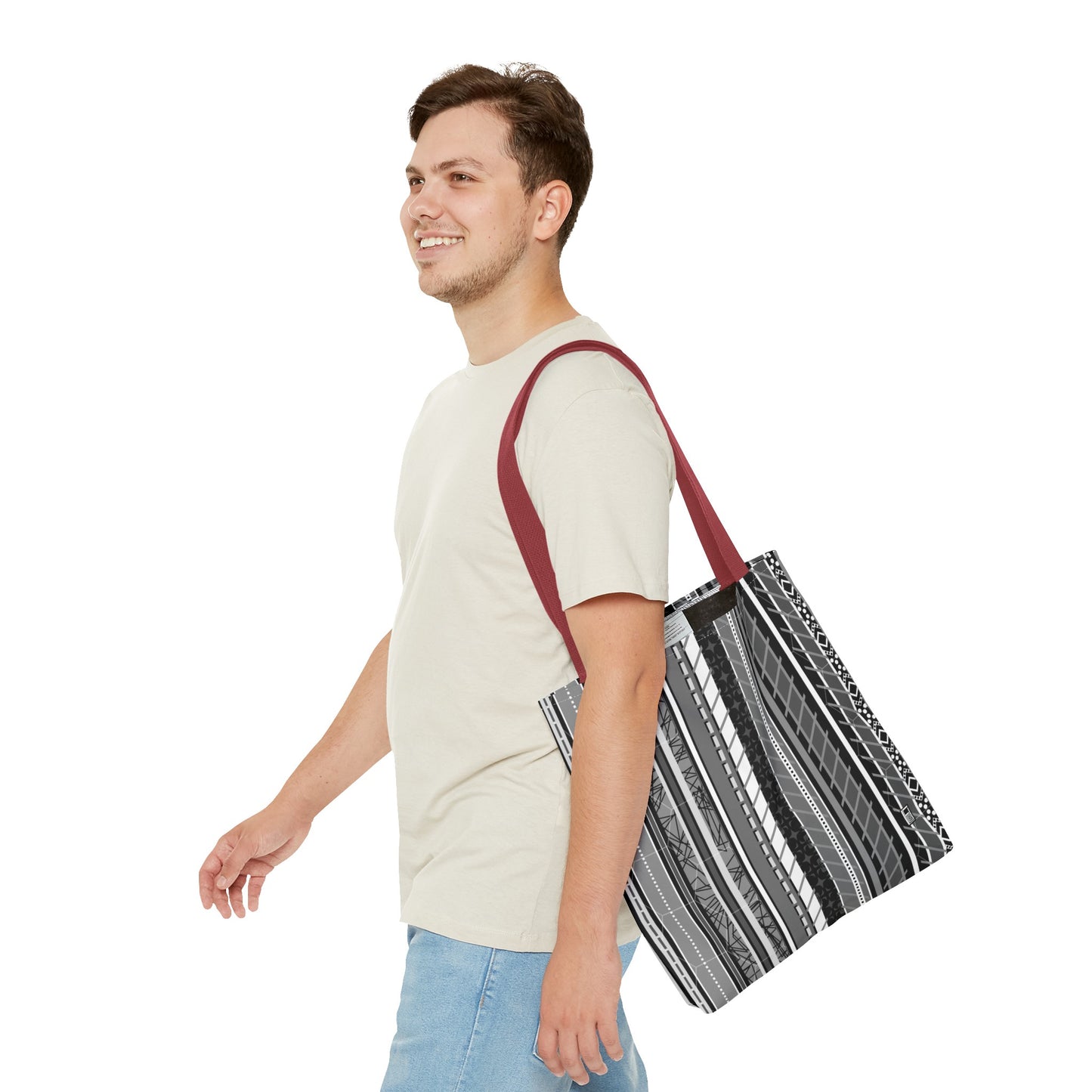 Tote Bag - No. 298 A - Black, White, Grey Stripes