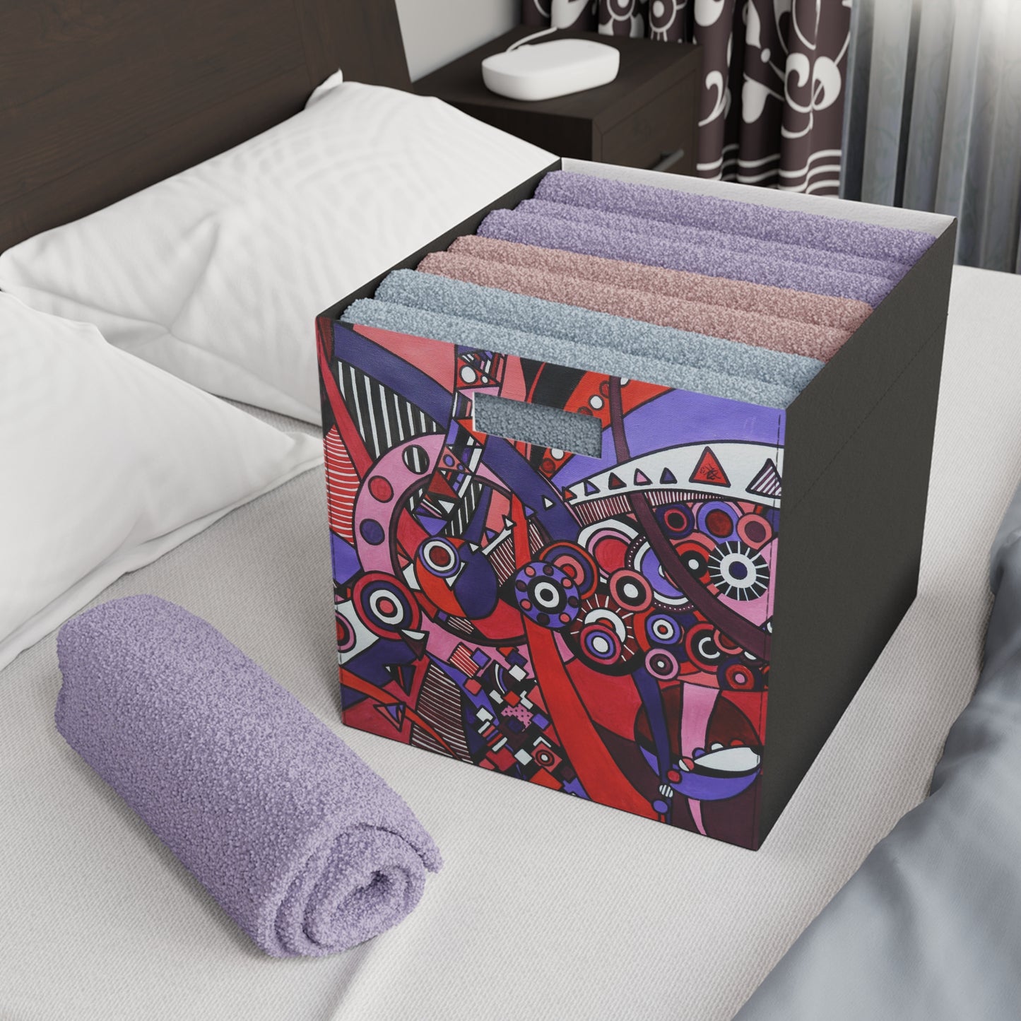 Felt Storage Box - No. 220 ' Connections' - By Irish Artist Fiona de Lacy - Red, Purple, Pink, Black