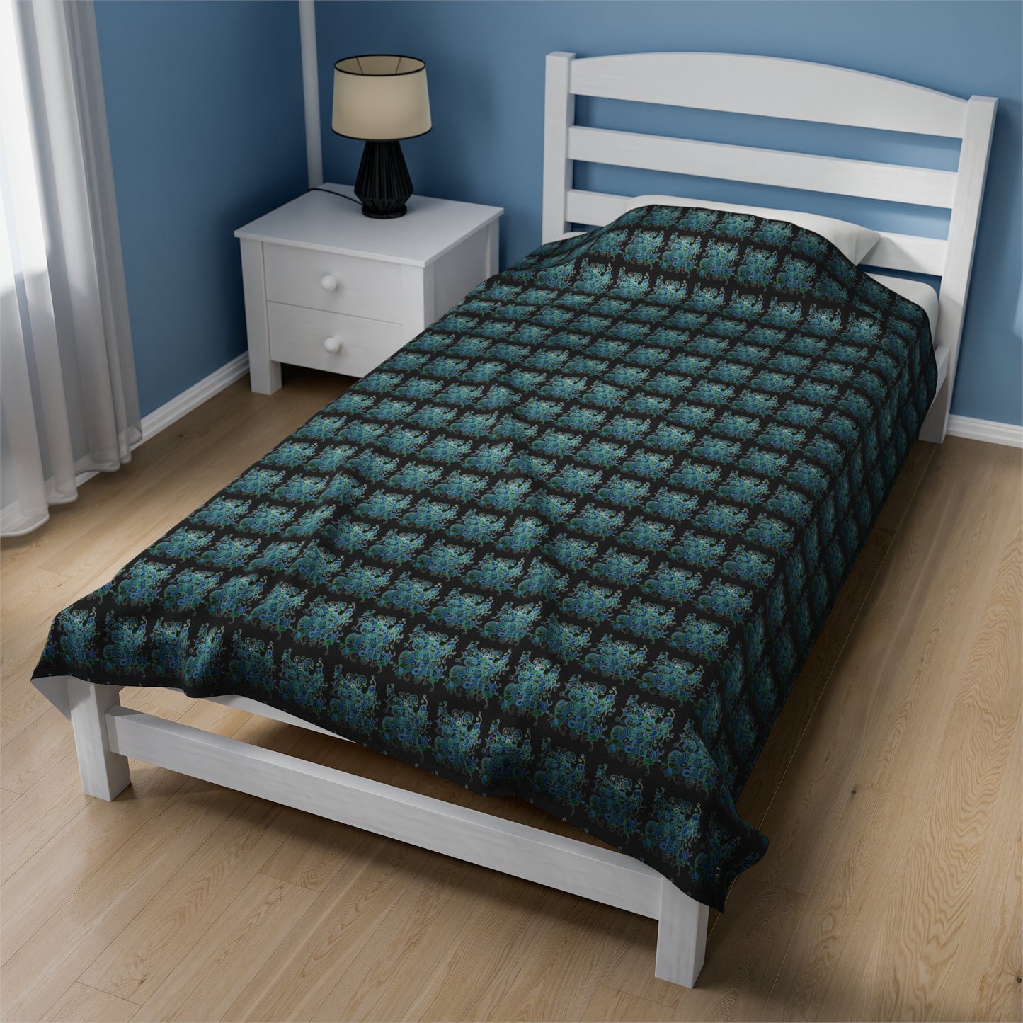 Velveteen Plush Blanket - No.146 - 'Bird of Paradise' on Black